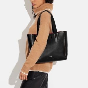 Coach Derby Tote Shoulder Bag pebble Leather Black Red 58660